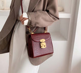 Mini Lock Stone Pattern PU Leather Crossbody Bag Burgundy