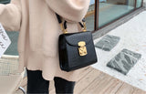 Mini Lock Stone Pattern PU Leather Crossbody Bag Black
