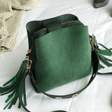 Scrub Vintage Tassel Bucket Bag Green