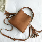 Scrub Vintage Tassel Bucket Bag Brown