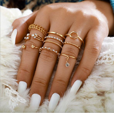 8pcs/sets Geometric Gold Rings Sets