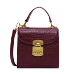 Mini Lock Stone Pattern PU Leather Crossbody Bag Burgundy
