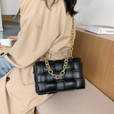 Leather Weave Flap Bag Black