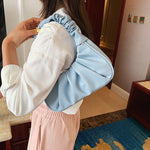 Elegante Pleated Leather Solid Totes Shoulder Bag Blue