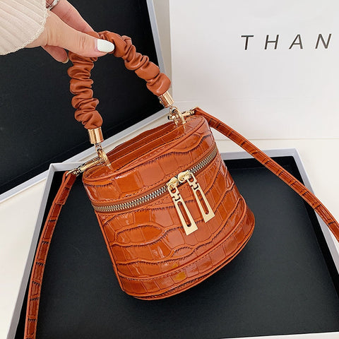 Steph Crocodile Pattern Bucket Bag Brown