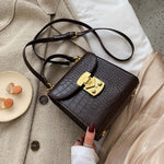 Mini Lock Stone Pattern PU Leather Crossbody Bag Coffee