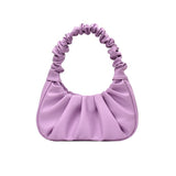 Elegante Pleated Leather Solid Totes Shoulder Bag Purple