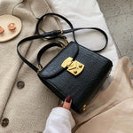 Mini Lock Stone Pattern PU Leather Crossbody Bag Black