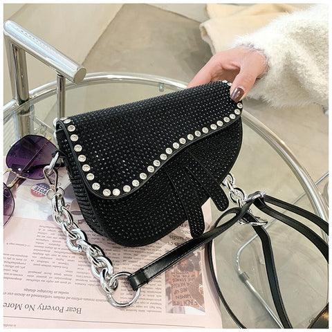 Luxuria Diamond Pure Saddle Handbag Black