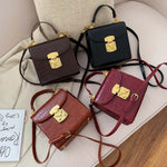 Mini Lock Stone Pattern PU Leather Crossbody Bag Black