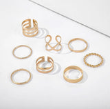 Round Hollow Geometric Rings Set For Women Fashion Cross Twist Open Ring