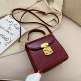 Mini Lock Stone Pattern PU Leather Crossbody Bag Burgundy