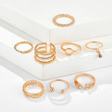 8pcs/sets Geometric Gold Rings Sets