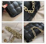 Leather Weave Flap Bag Black