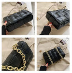 Leather Weave Flap Bag Black